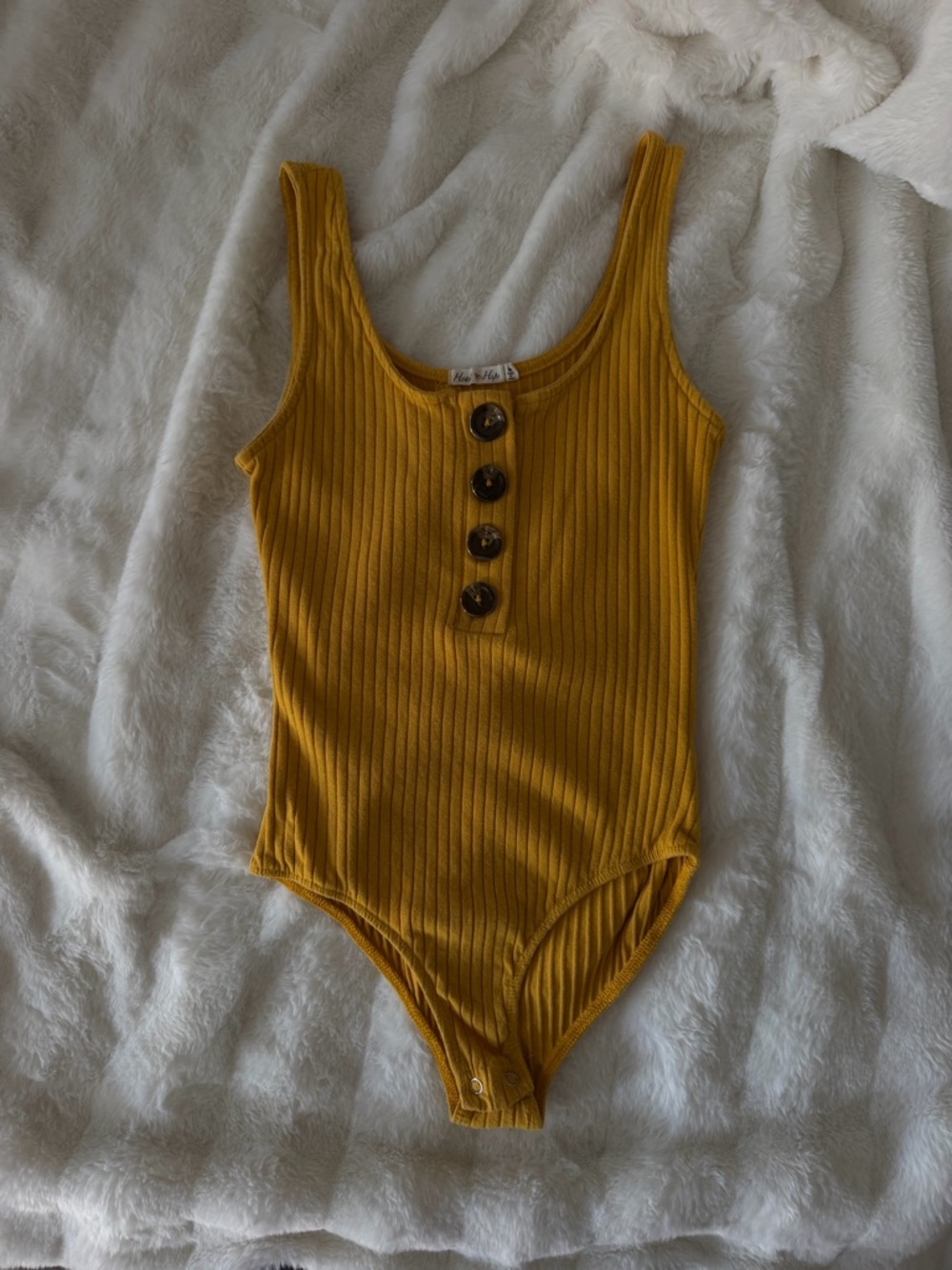 Ribbed Mustard Bodysuit with Button Front